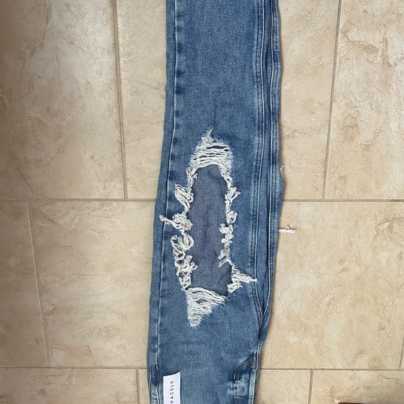 PACSUN Distressed Blue Ultra High Waisted Slim Fit Jeans - Picture 4 of 5